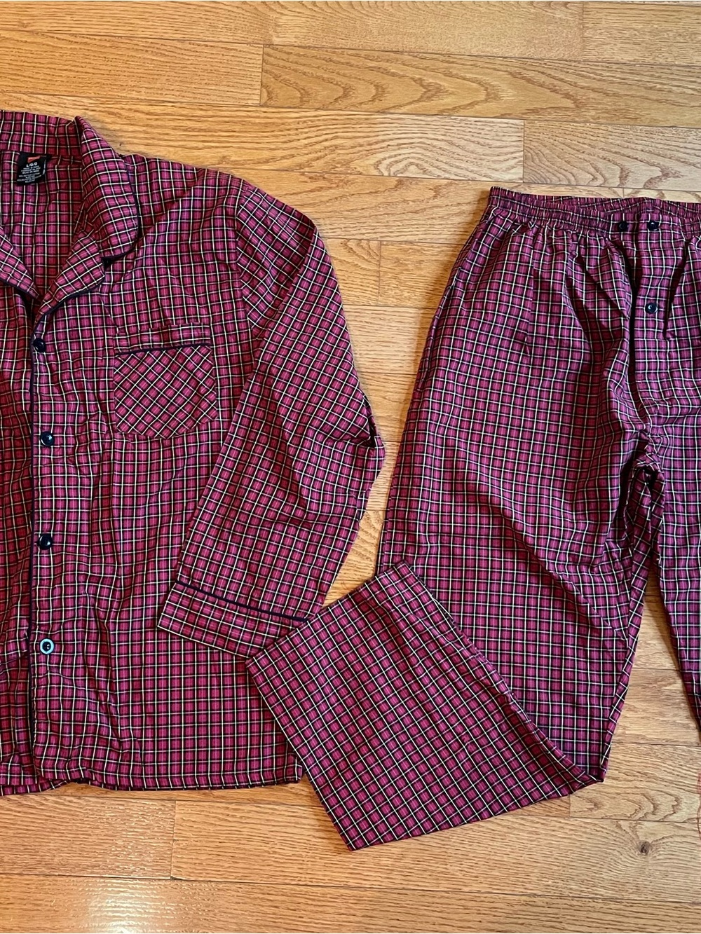 Hanes Red and Black Plaid Button-Up Pajama set